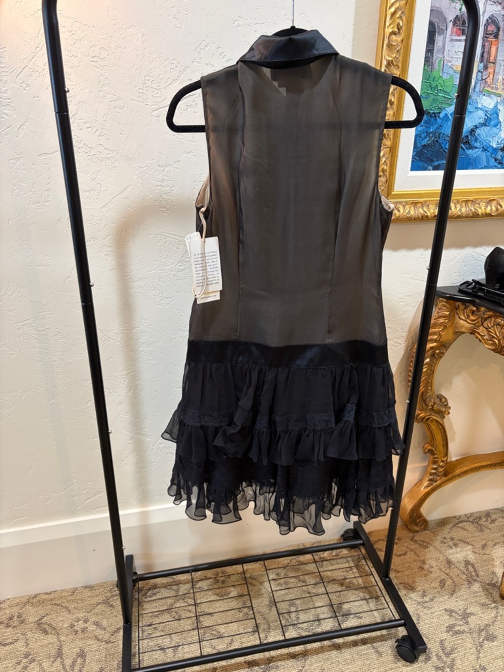 Sheer Ruffle-Front Black Dress by Basix II - Picture 3 of 5
